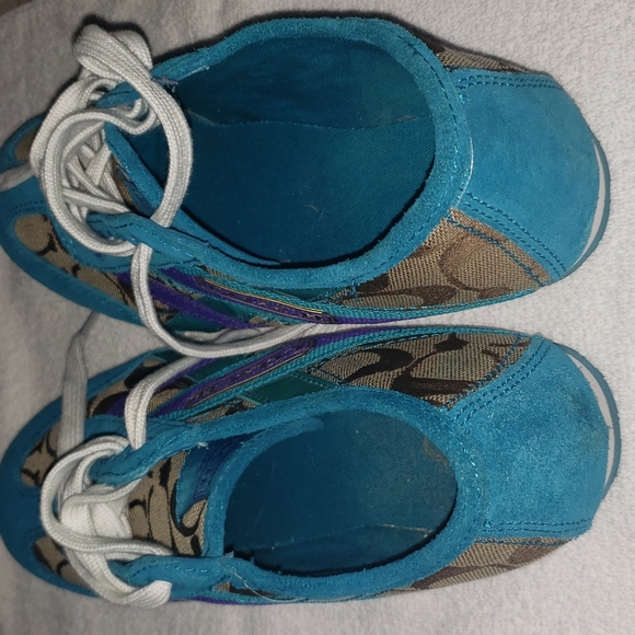 Coach Yolanda Lace Up Sneaker Shoes Teal Brown Purple Size 7M - Picture 5 of 6